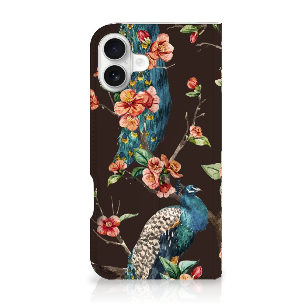 Apple iPhone 16 Plus Hoesje maken Pauw met Bloemen design pauw bloemen case