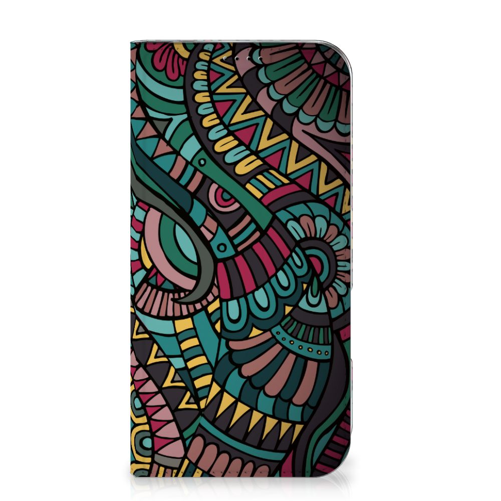 iPhone 16 Plus Hoesje met Magneet Aztec design Aztec voorkant