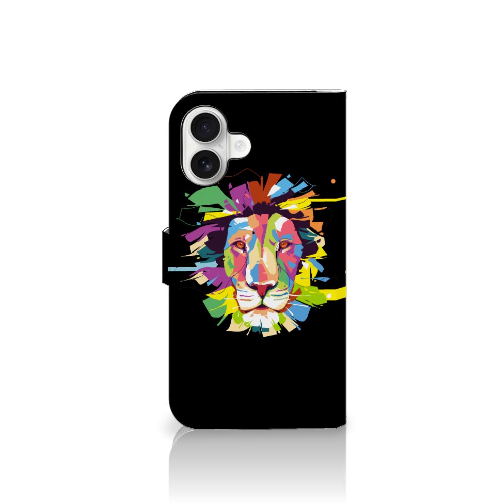 iPhone 16 Plus Leuk Hoesje Lion Color voorkant met kleurrijk leeuwendesign