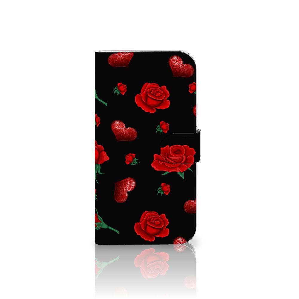 iPhone 16 Plus Leuk Hoesje Valentine bookcase rozen hartjes aanzicht