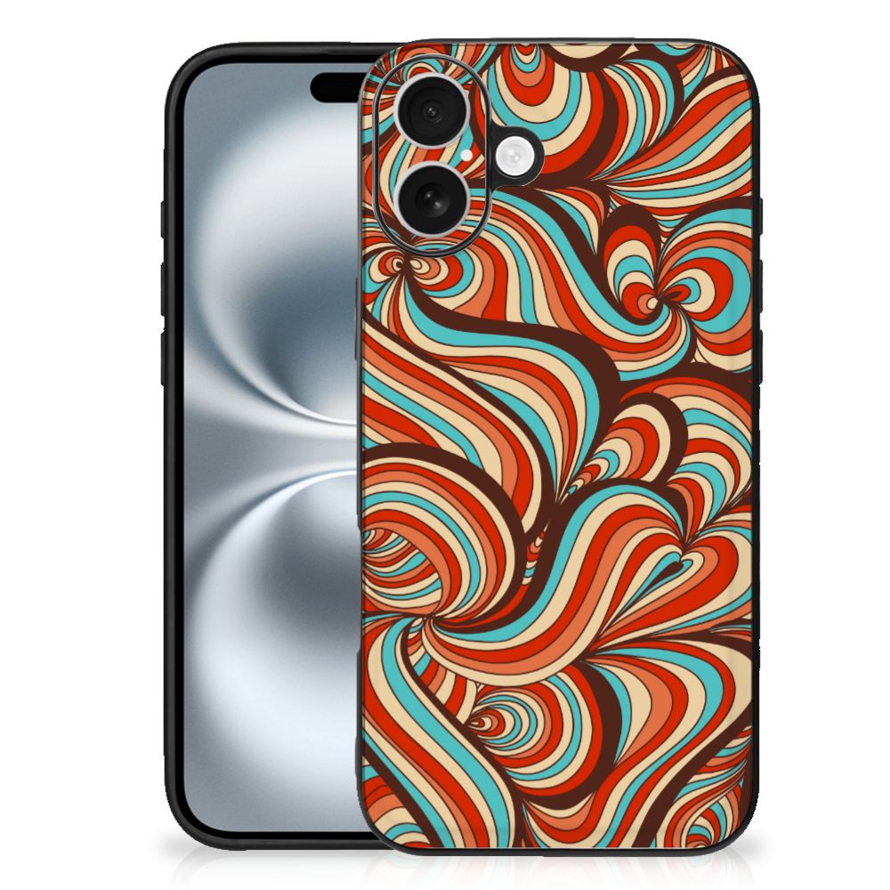 Apple iPhone 16 Plus Leuk Telefoonhoesje Retro retro kleuren print achterkant