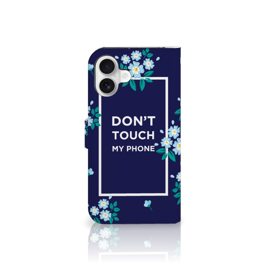 iPhone 16 Plus Portemonnee Hoesje Flowers Blue DTMP bloemen design vooraanzicht