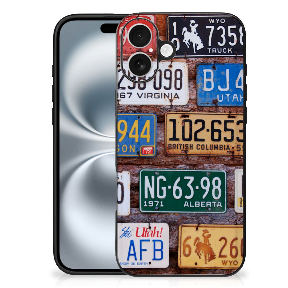 Apple iPhone 16 Plus Silicone Back Case Kentekenplaten vintage print aanzicht