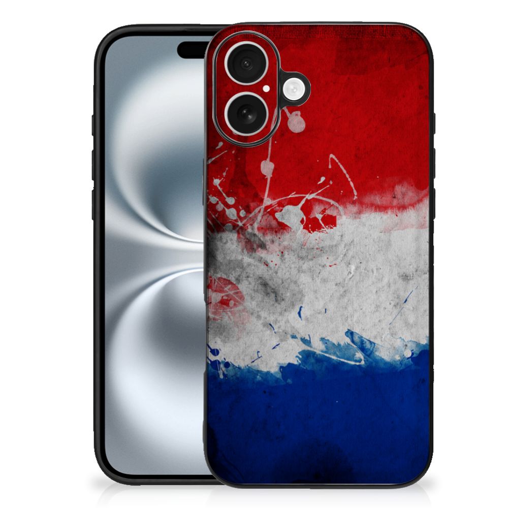 Apple iPhone 16 Plus Silicone Case Nederland vlaggen print achteraanzicht
