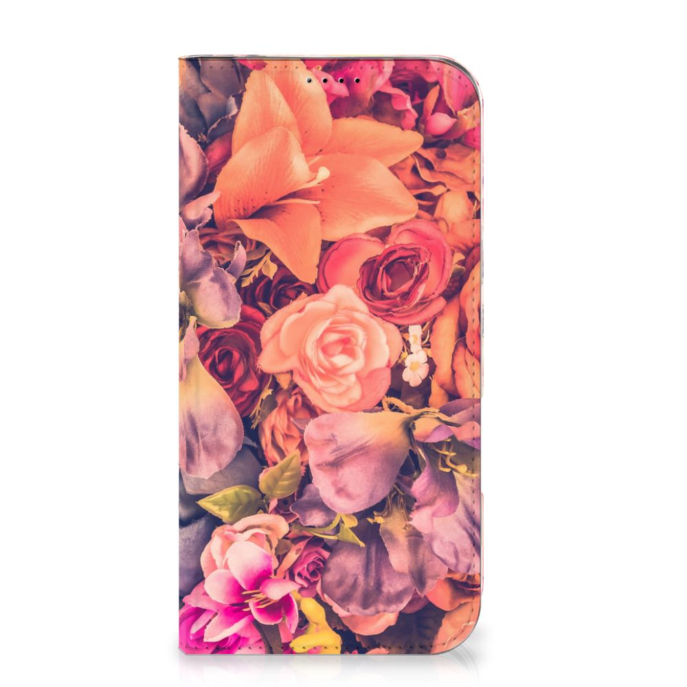 iPhone 16 Plus Smart Cover Bosje Bloemen bloemenkleurig ontwerp vooraan