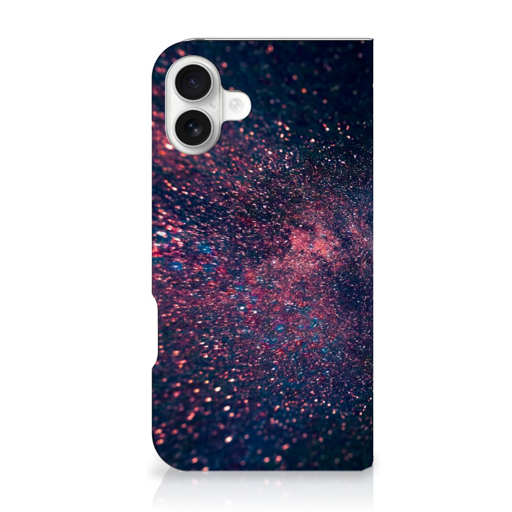 iPhone 16 Plus Stand Case Stars kunstzinnig design paarse blauwe kleuren inktzwarte achtergrond
