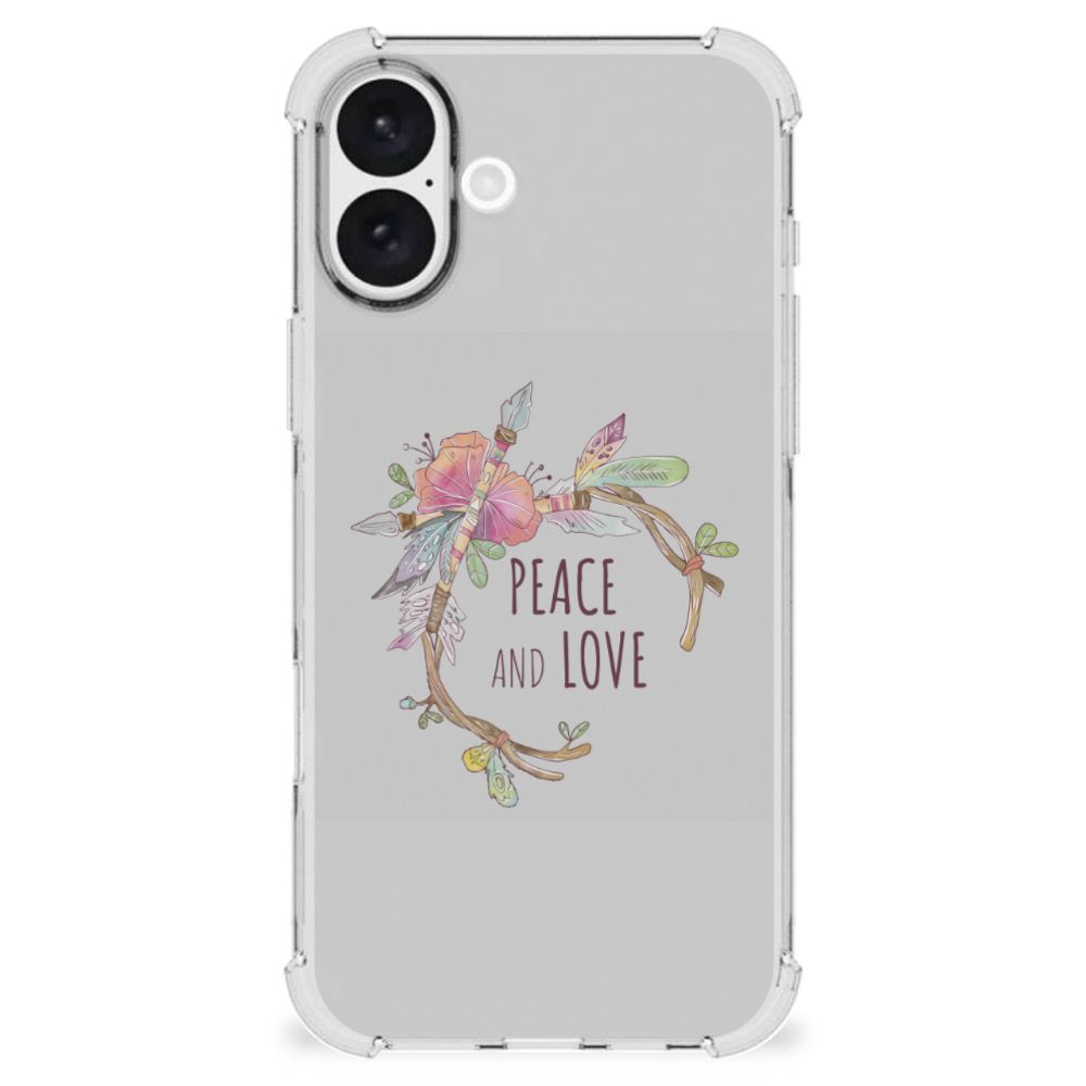 iPhone 16 Plus Stevig Bumper Hoesje Boho Text smartphone hoesje peace and love gezicht