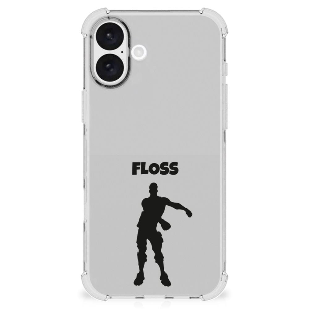 iPhone 16 Plus Stevig Bumper Hoesje Floss achterkant ontwerp zwart wit