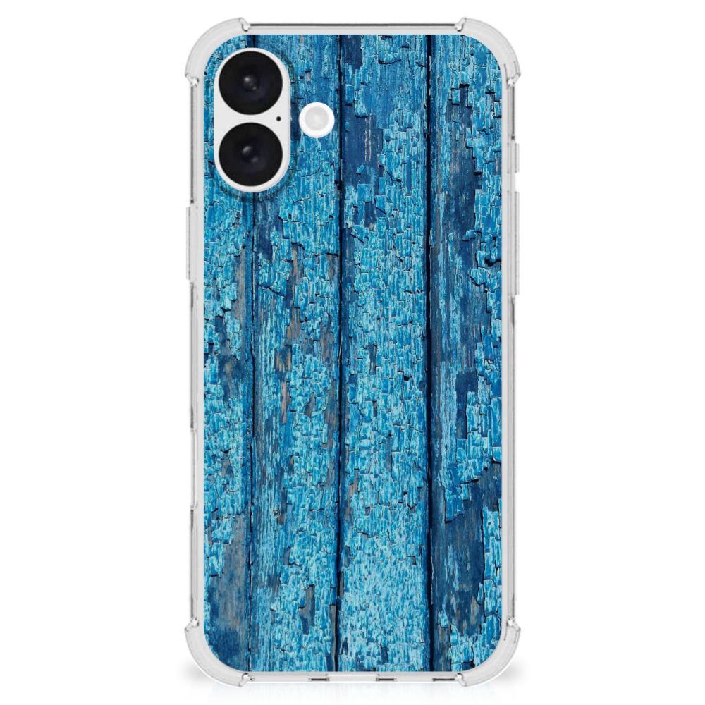 iPhone 16 Plus Stevig Telefoonhoesje Wood Blue achterkant design