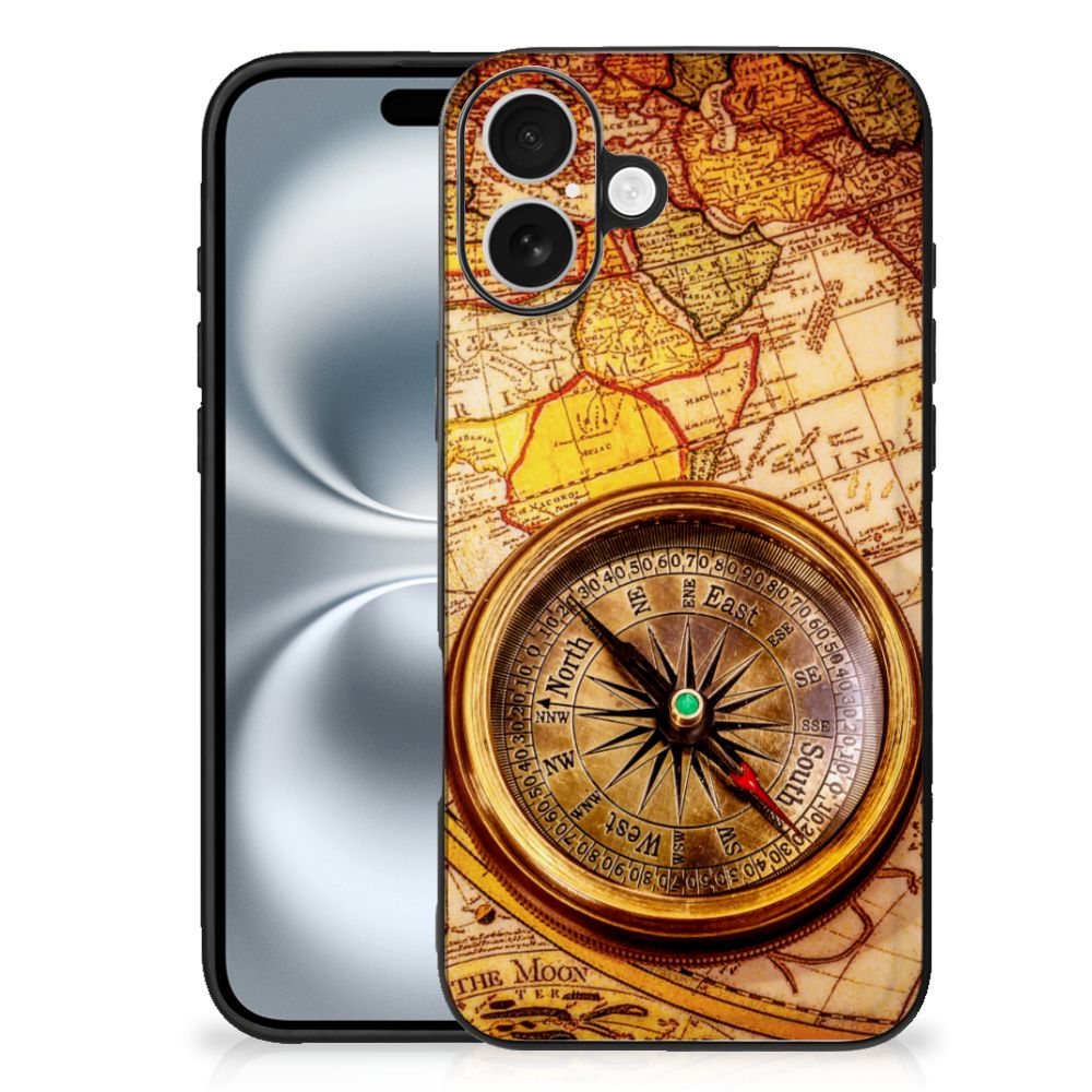 Apple iPhone 16 Plus TPU Backcover Kompas reizen kaart achterkant