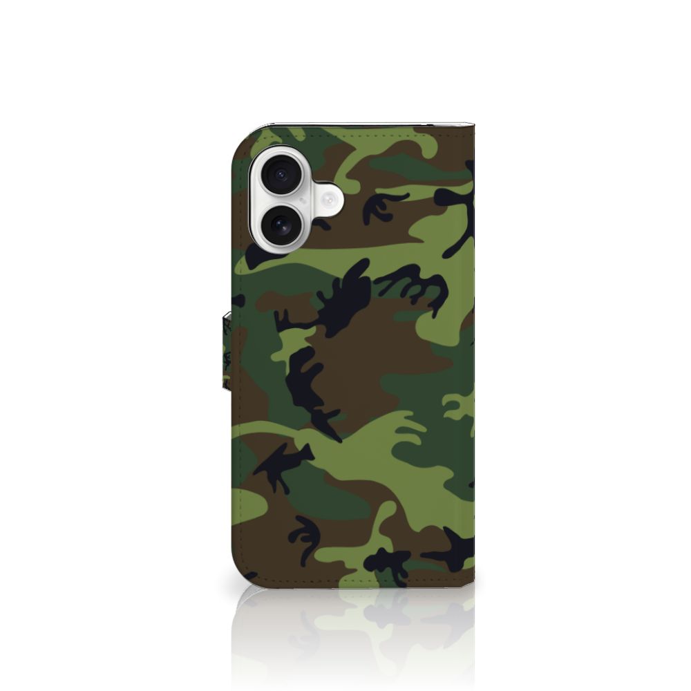 iPhone 16 Plus Telefoon Hoesje Army Dark telefoonhoesje camouflage ontwerp achteraanzicht