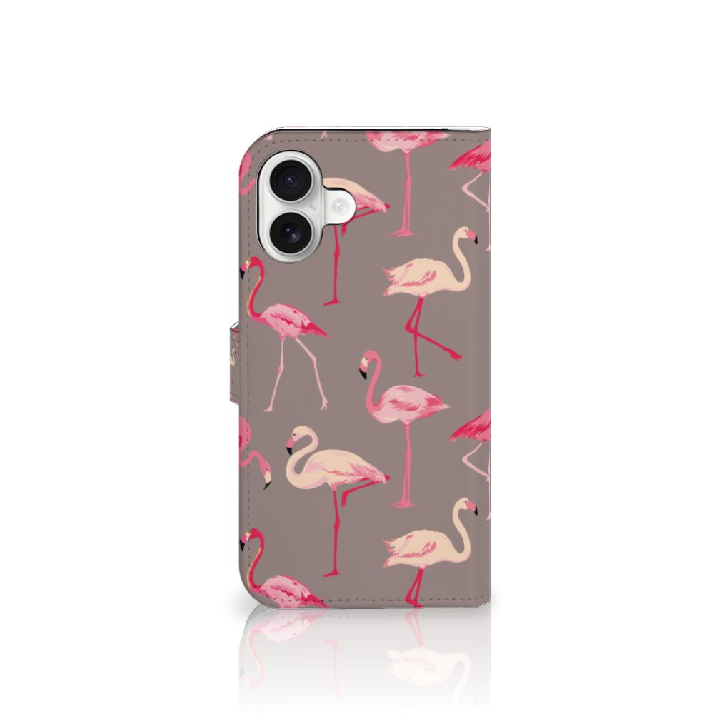 iPhone 16 Plus Telefoonhoesje met Pasjes Flamingo telefoonhoesje flamingo's ontwerp voorkant