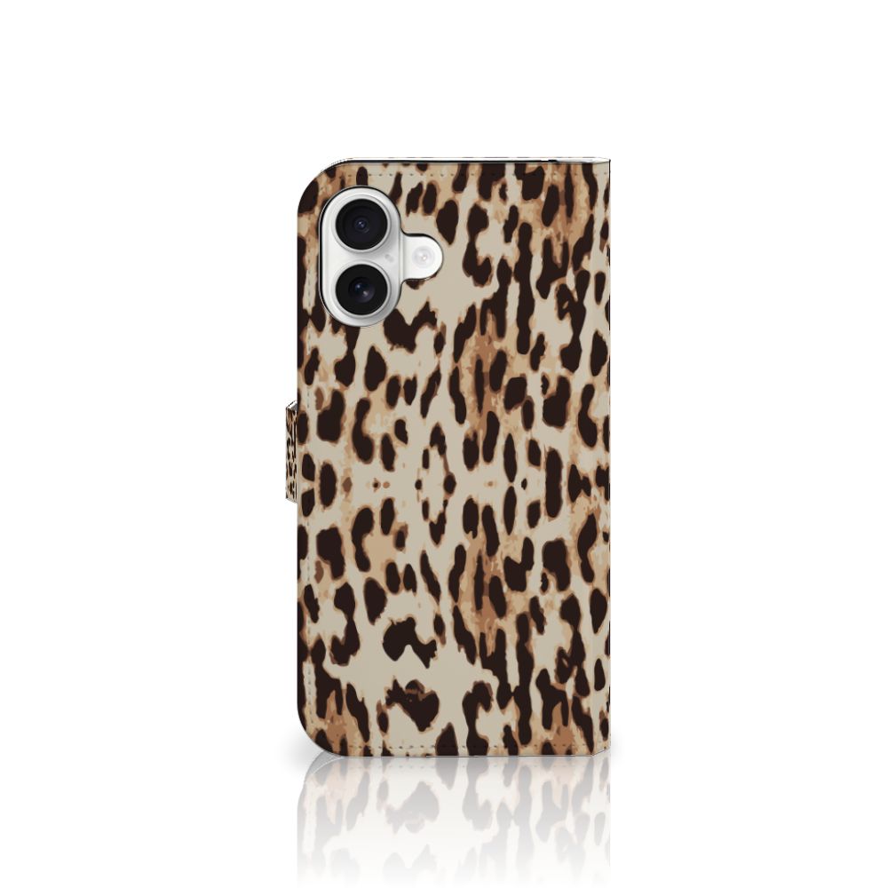 iPhone 16 Plus Telefoonhoesje met Pasjes Leopard telefoonhoes leopard design zijaanzicht