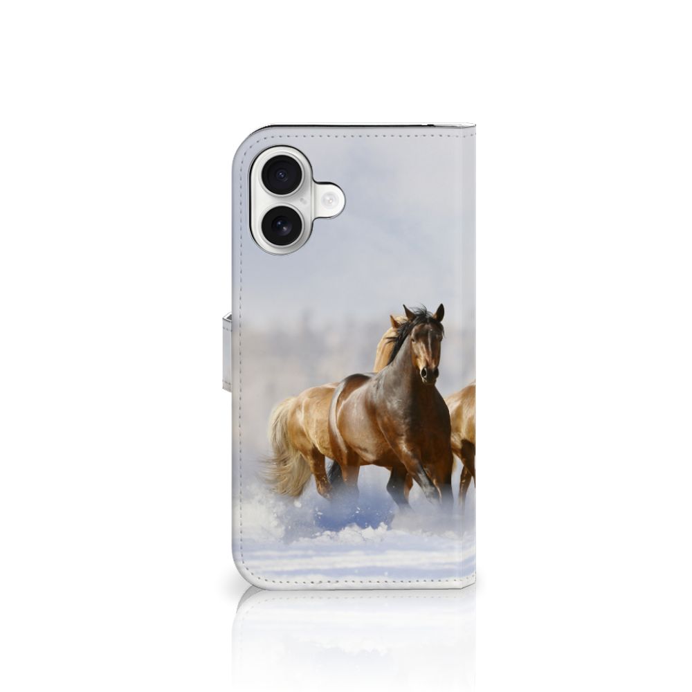 iPhone 16 Plus Telefoonhoesje met Pasjes Paarden telefoonhoesje paardenzijde voorkant