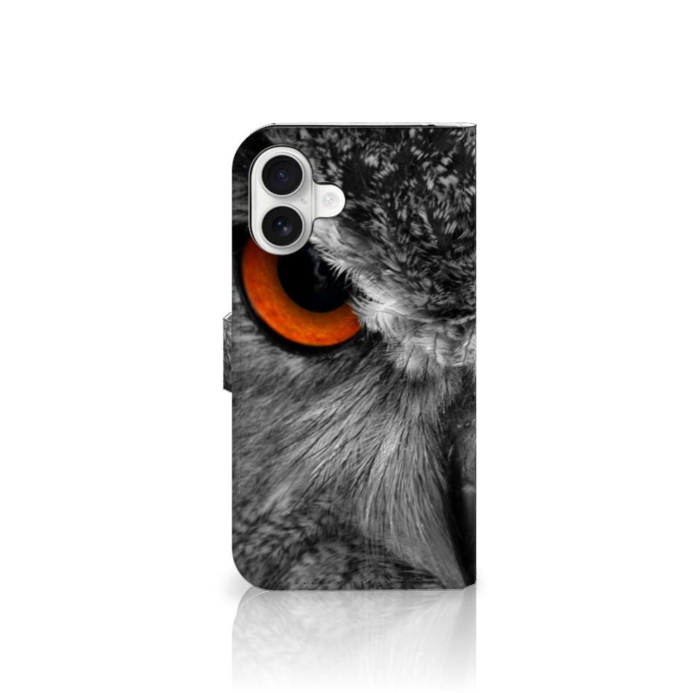 iPhone 16 Plus Telefoonhoesje met Pasjes Uil ontwerp uil aanzicht