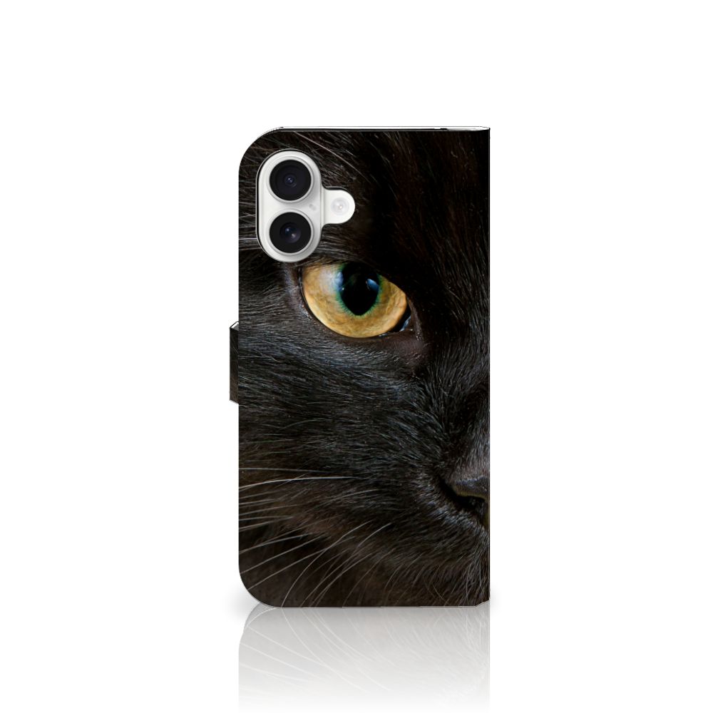 iPhone 16 Plus Telefoonhoesje met Pasjes Zwarte Kat design zwarte kat aanzicht