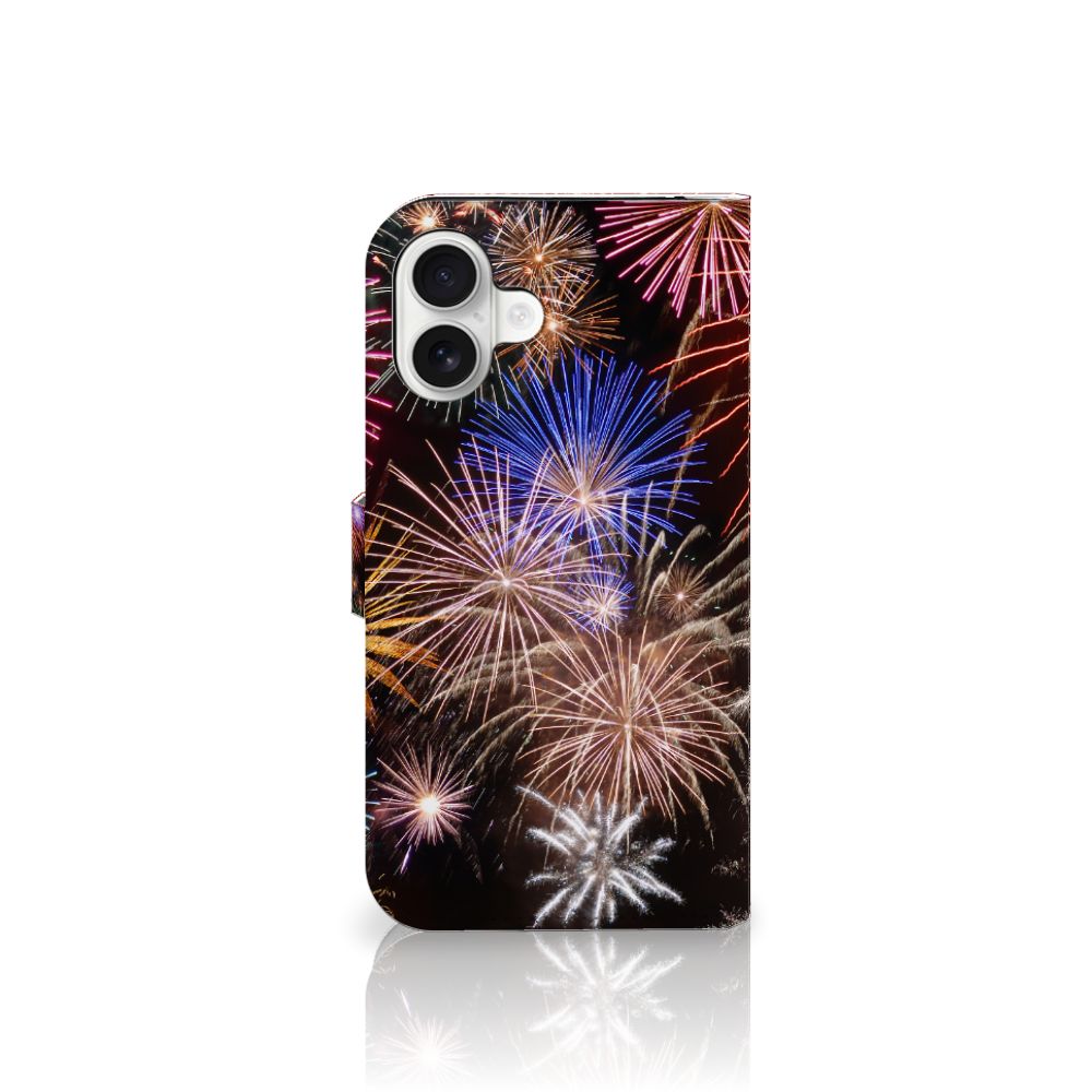 iPhone 16 Plus Wallet Case met Pasjes Vuurwerk design vuurwerk aanzicht