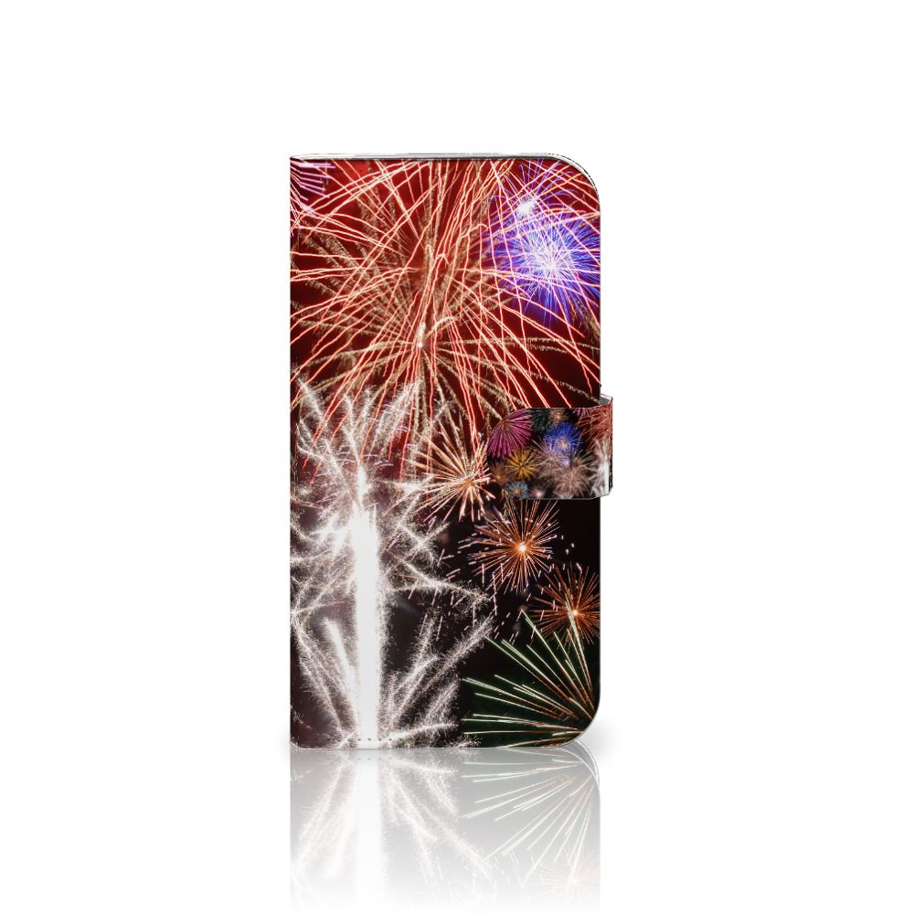 iPhone 16 Plus Wallet Case met Pasjes Vuurwerk wallet case vuurwerk print voorzijde
