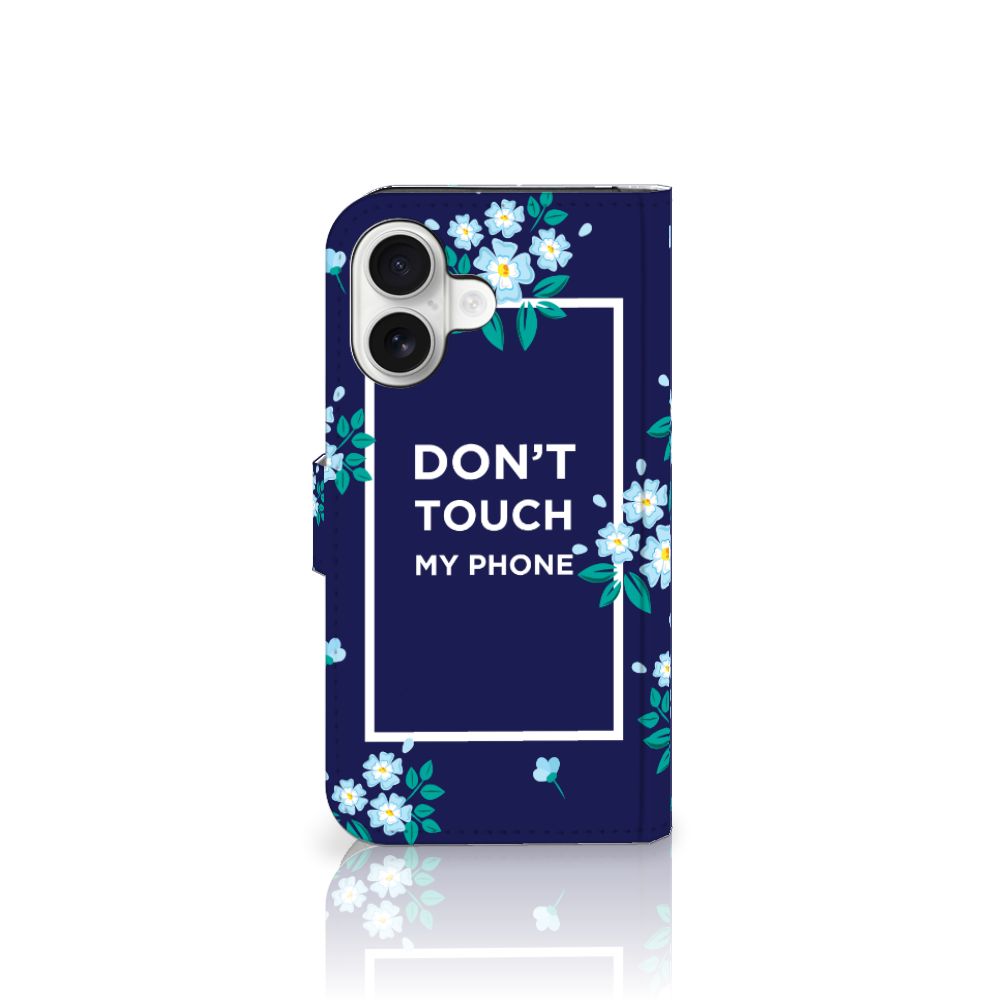 iPhone 16 Portemonnee Hoesje Flowers Blue DTMP bloemen blauw voorkant