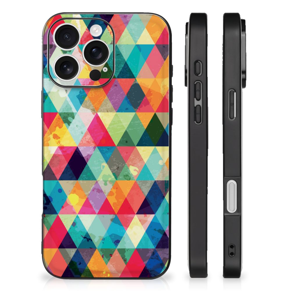Apple iPhone 16 Pro Back Case Geruit back cover kleurrijk design geometrisch patroon