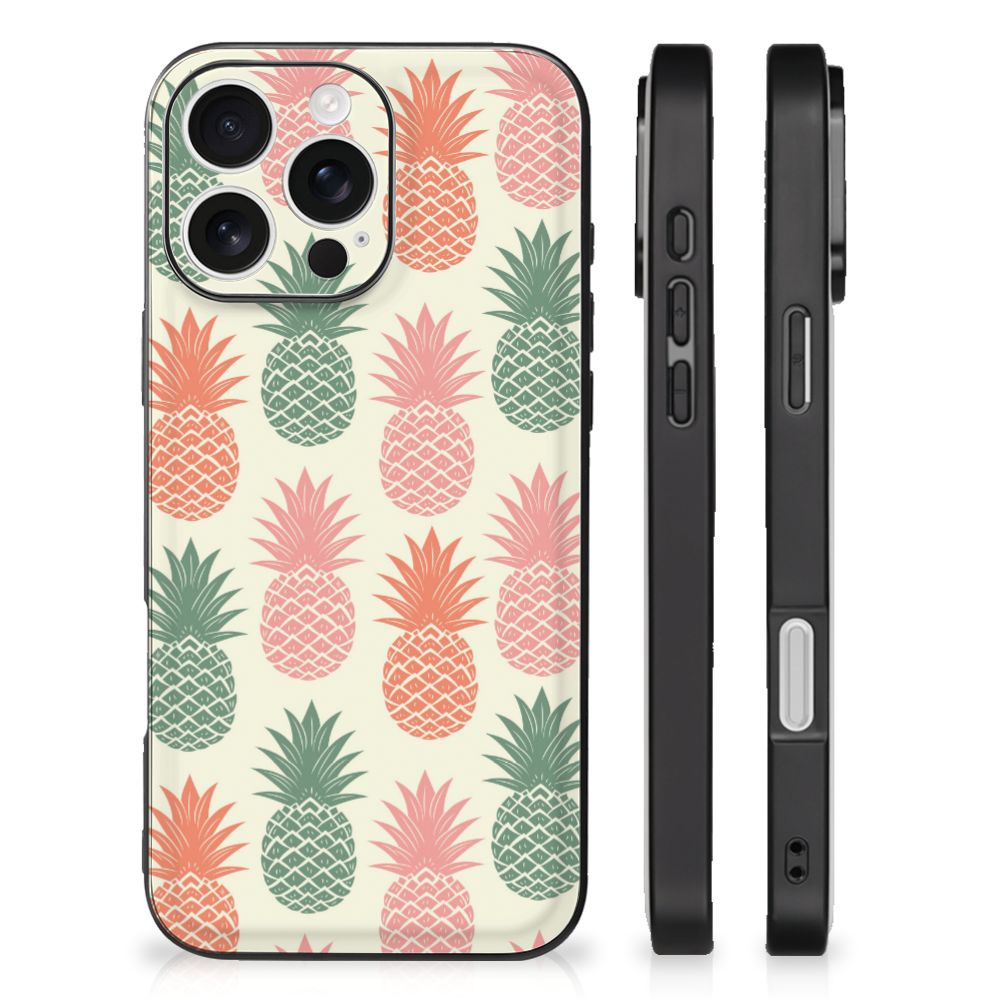 Apple iPhone 16 Pro Back Cover Hoesje Ananas design ananas vooraanzicht zijaanzicht