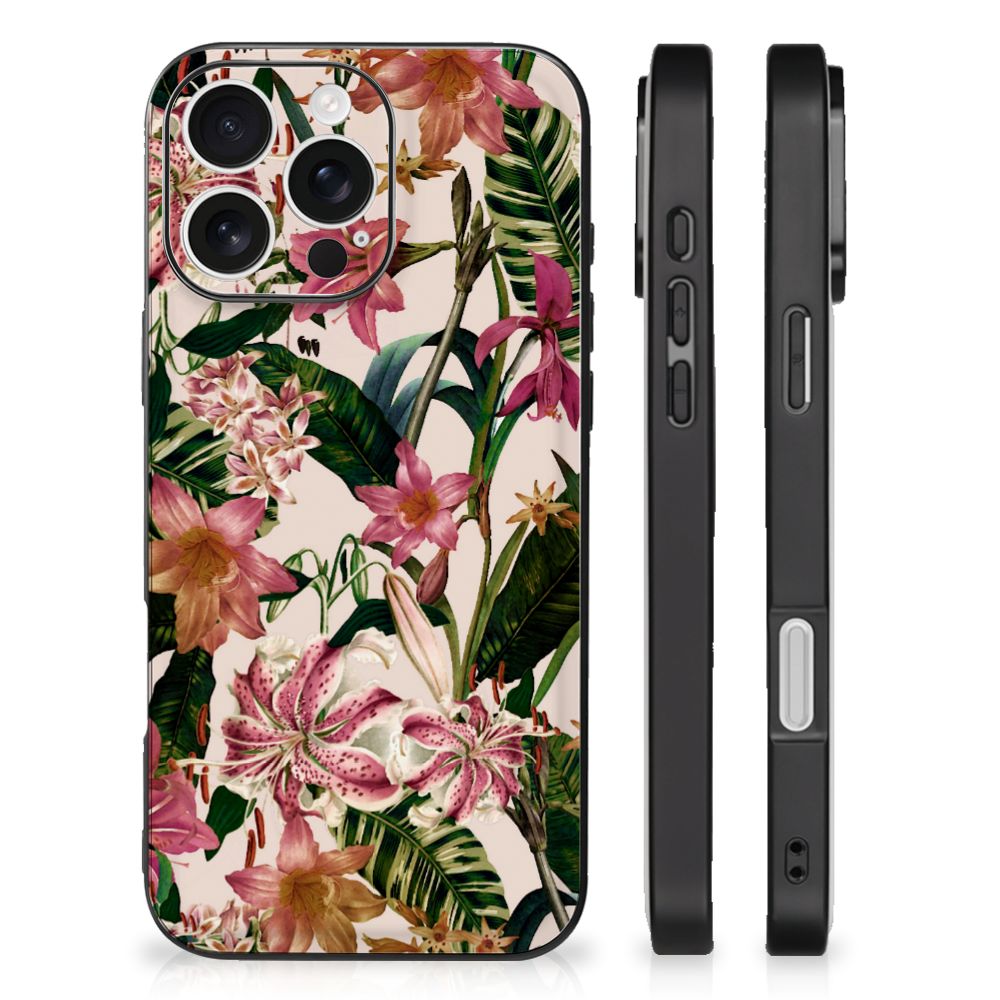 Apple iPhone 16 Pro Bloemen Hoesje Butterfly Roses achterkant en zijkanten bloemen print design