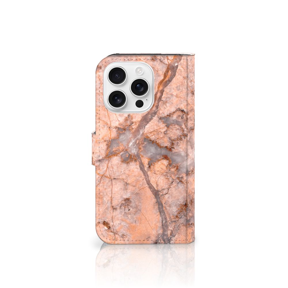 Apple iPhone 16 Pro Bookcase Marmer Oranje zijaanzicht