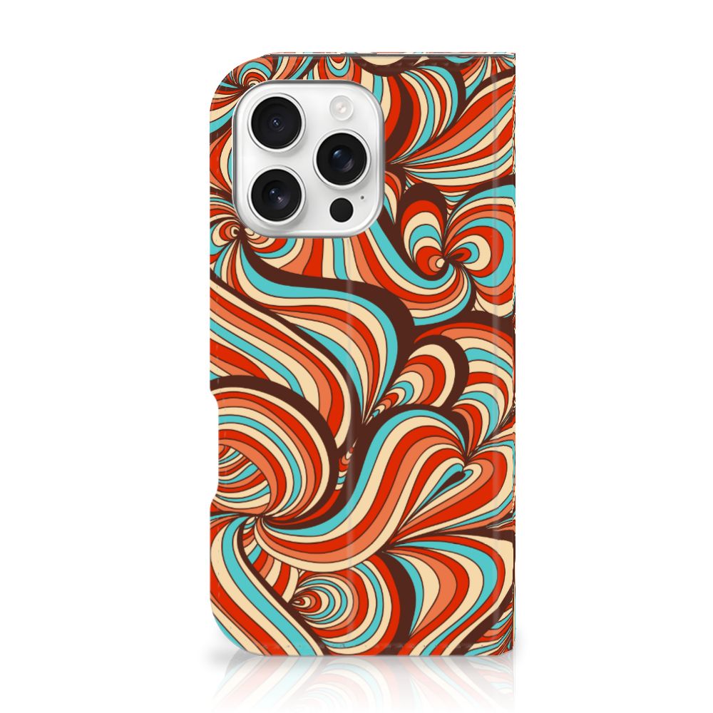 Apple iPhone 16 Pro Bookcase Retro design kleurrijk retro aanzicht