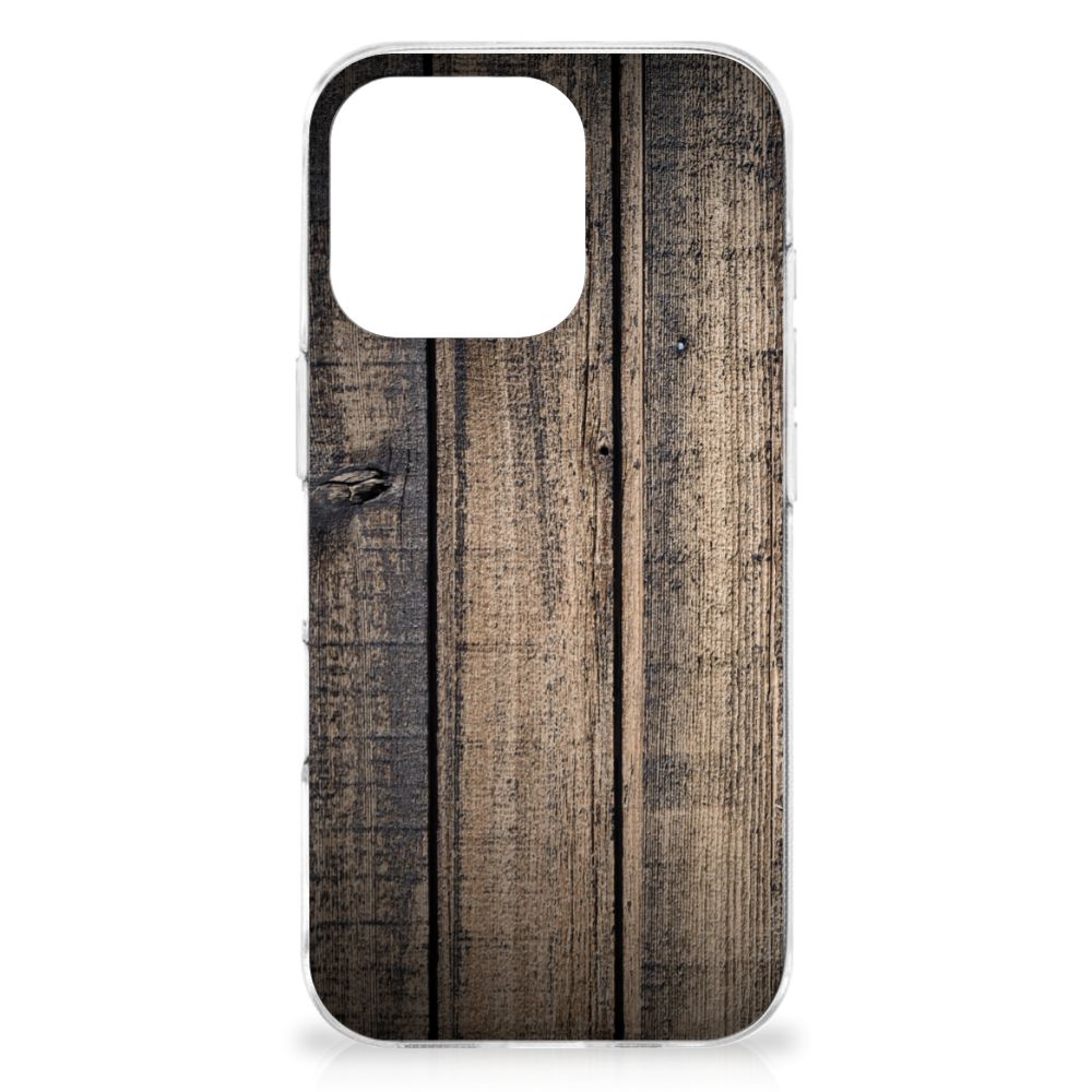 iPhone 16 Pro Bumper Hoesje Steigerhout houten design achterkant