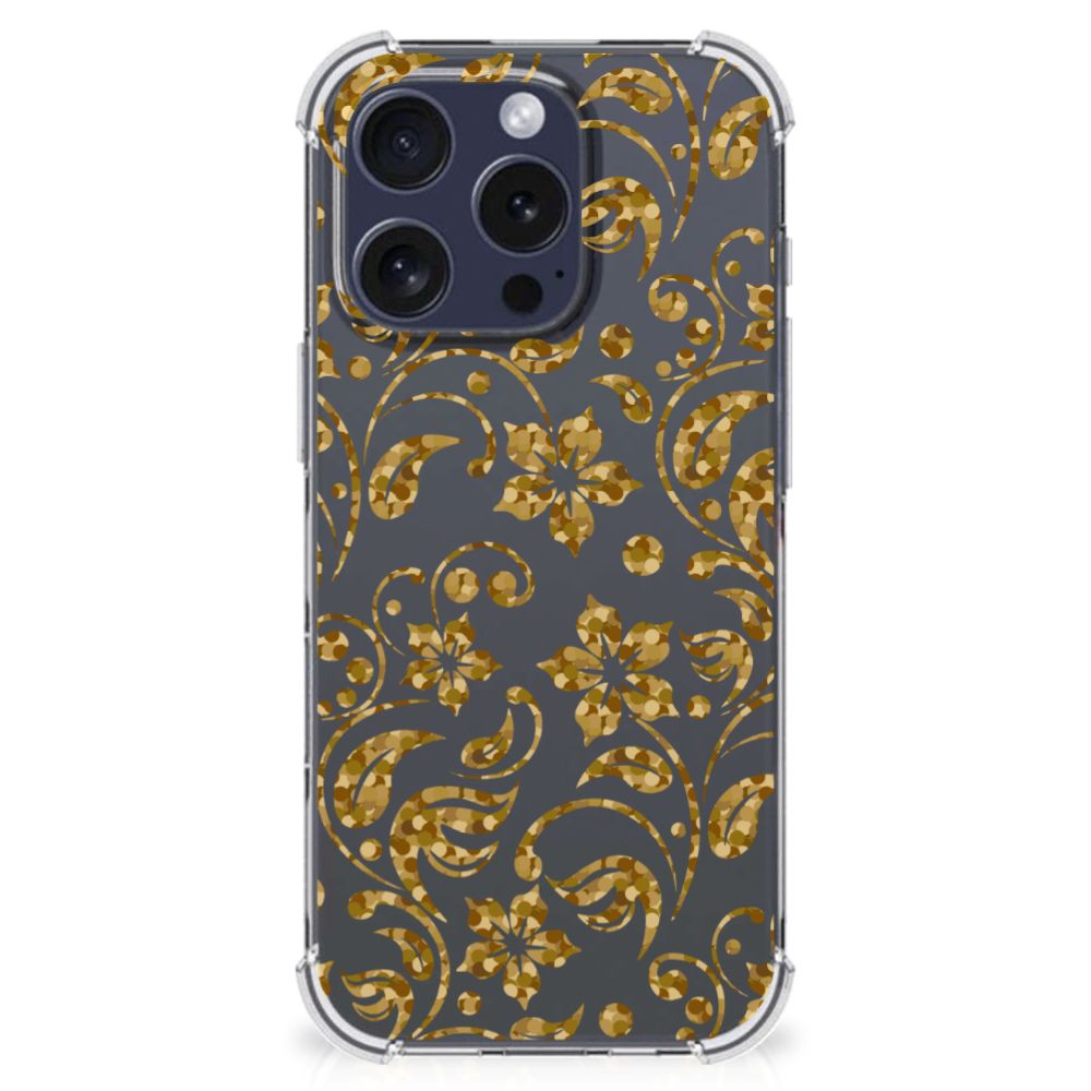 iPhone 16 Pro Case Gouden Bloemen achterkant design bloemen