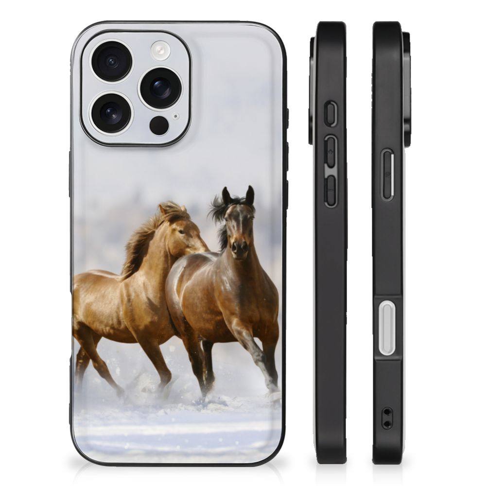 Apple iPhone 16 Pro Dierenprint Telefoonhoesje Paarden dierenprint voorkant zijkanten