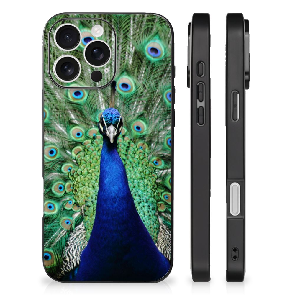 Apple iPhone 16 Pro iPhone 16 Pro Dierenprint Telefoonhoesje Pauw achterkant zijkant