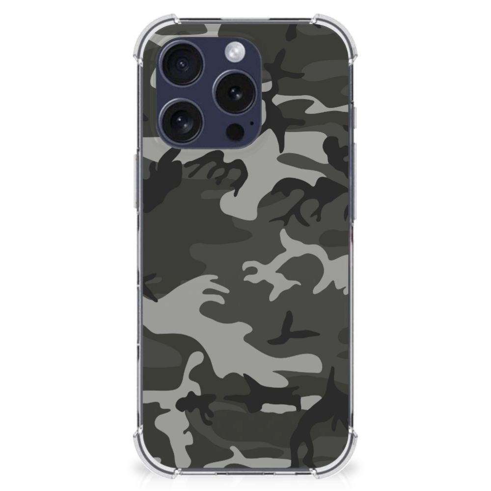 iPhone 16 Pro Doorzichtige Silicone Hoesje Army Light camouflage design achteraanzicht