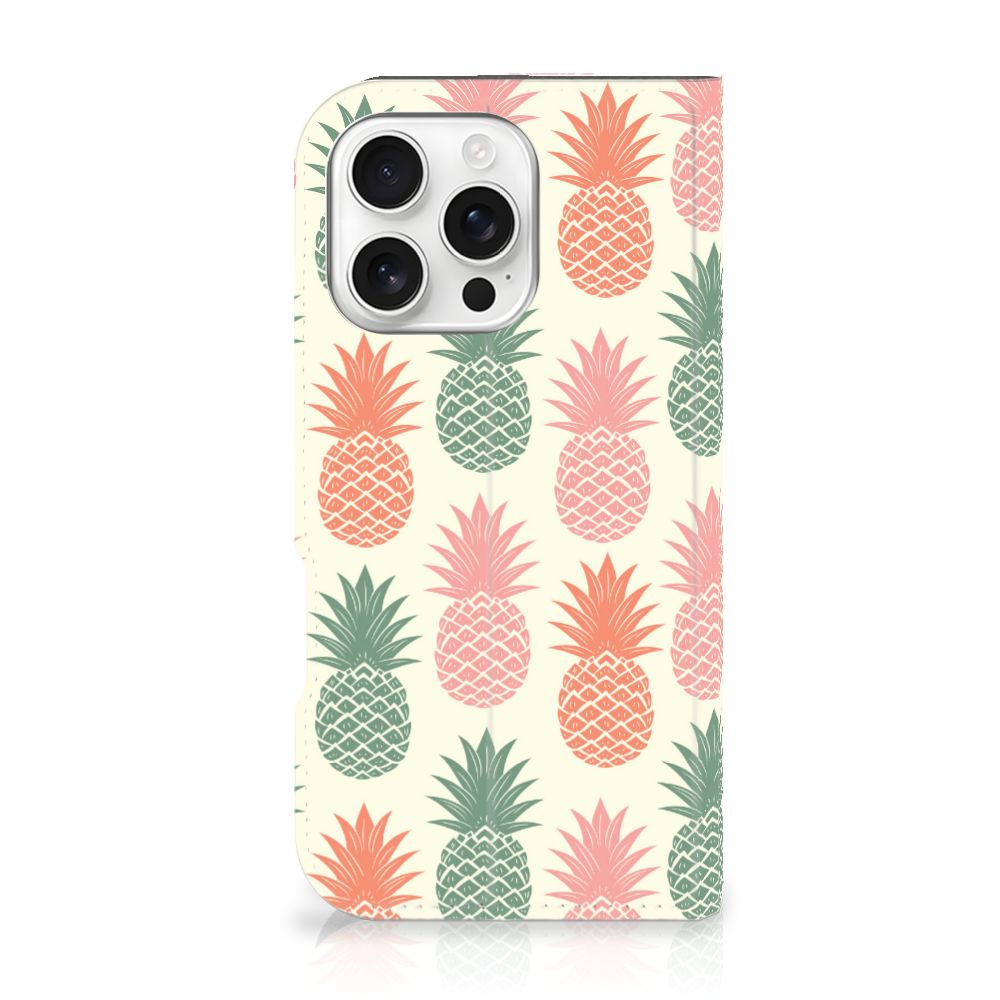 iPhone 16 Pro Flip Style Cover Ananas design ananas voorzijde