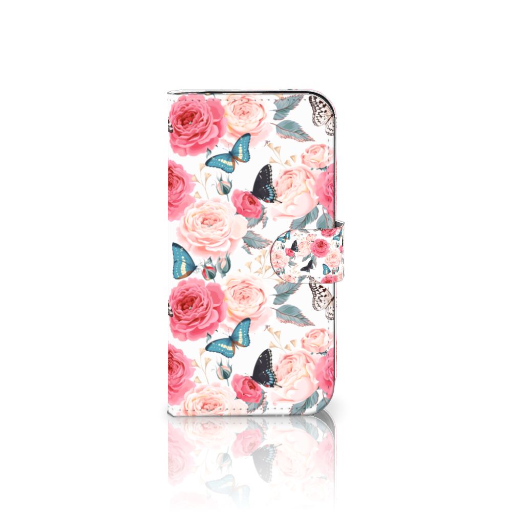 iPhone 16 Pro Hoesje Butterfly Roses boekhoesje rozen vlinders voorkant