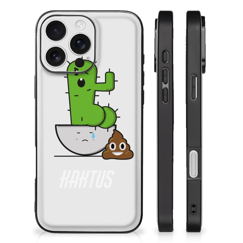 Apple iPhone 16 Pro Hoesje Cactus Poo illustraties achterkant zwart