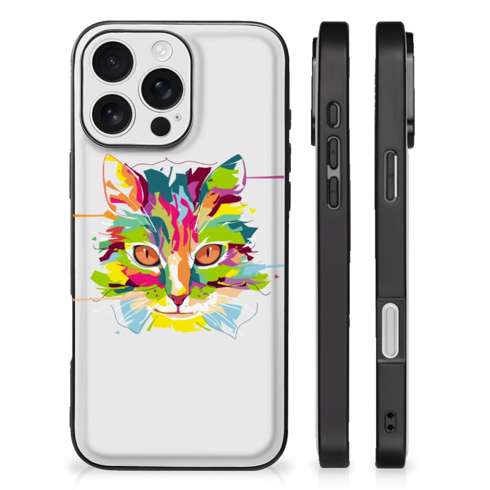 Apple iPhone 16 Pro hoesje Cat Color illustraties opvallend design achteraanzicht zijkanten