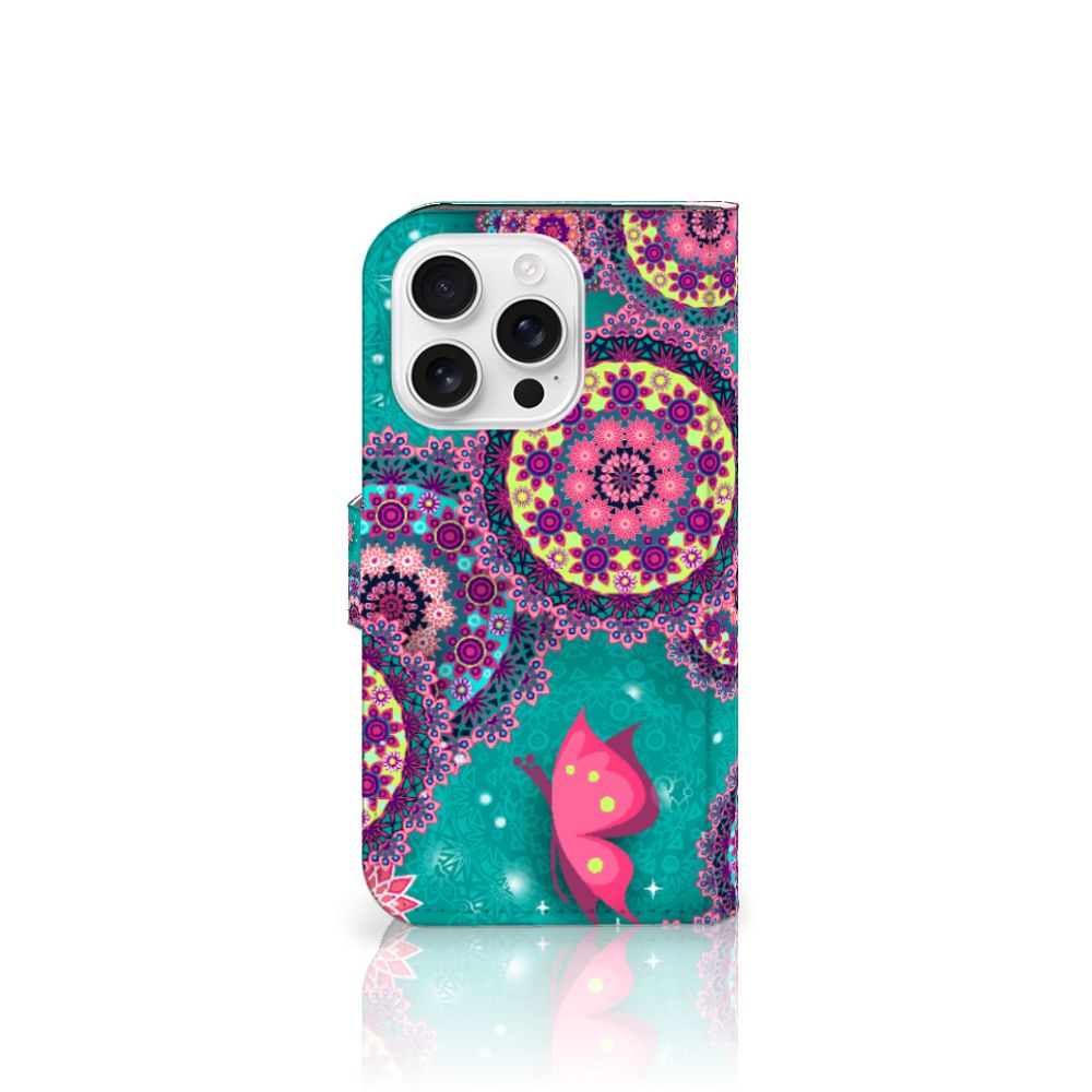 iPhone 16 Pro Hoesje Cirkels en Vlinders bookstyle case design Cirkels Vlinders aanzicht