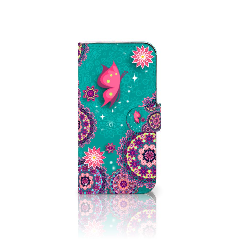 iPhone 16 Pro Hoesje Cirkels en Vlinders bookstyle design vlinders aanzicht