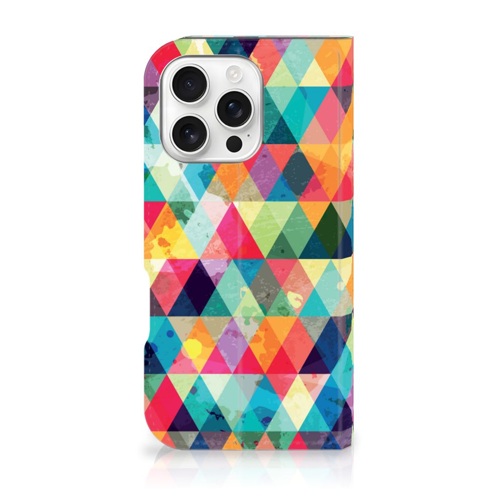 iPhone 16 Pro Hoesje met Magneet Geruit kleurrijk ruitjes design zijaanzicht