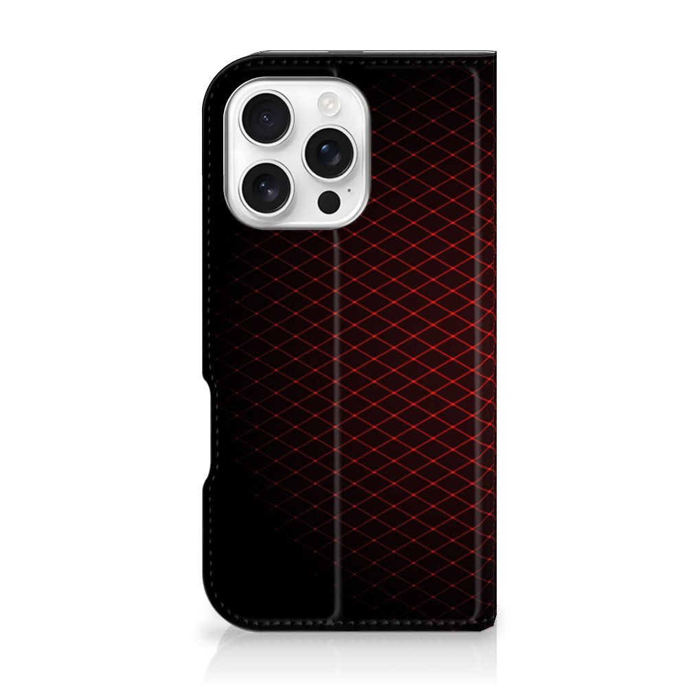 Apple iPhone 16 Pro Hoesje met Magneet Geruit Rood design geruit aanzicht