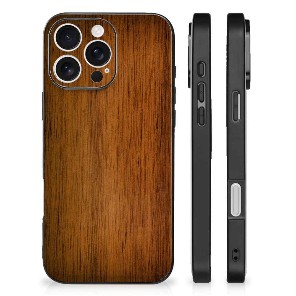 iPhone 16 Pro Houten Print Telefoonhoesje Donker Hout achterzijde zijkanten