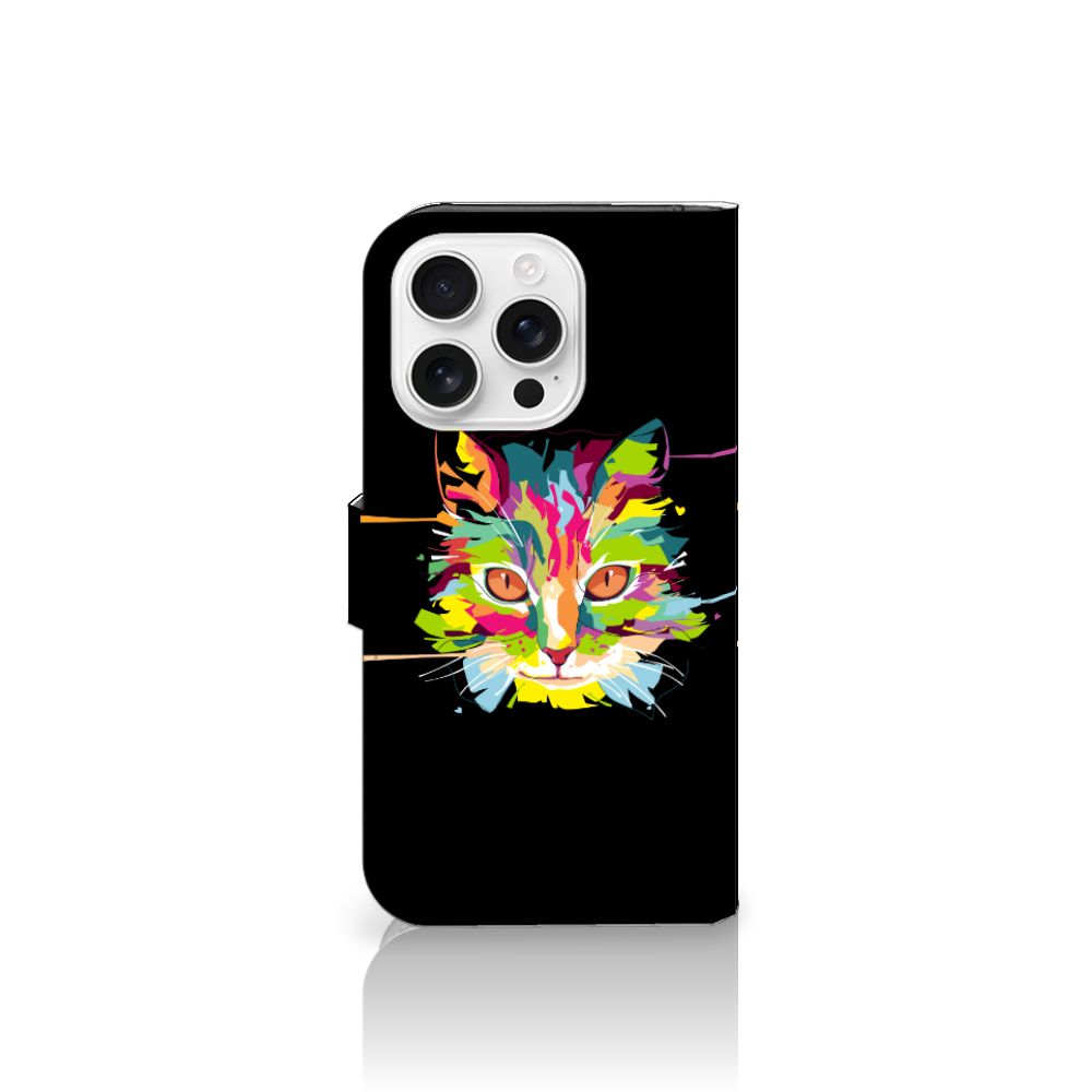 iPhone 16 Pro Leuk Hoesje Cat Color kat kleurrijk ontwerp voorkant