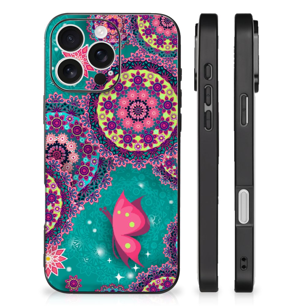 Apple iPhone 16 Pro Leuk Telefoonhoesje Cirkels en Vlinders back cover kleurrijk bloemen vlinders
