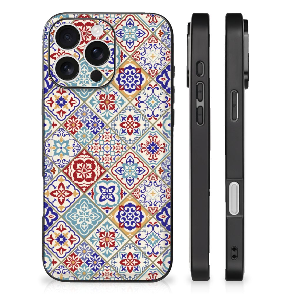 Apple iPhone 16 Pro Marmeren Print Telefoonhoesje Tiles Color stenen print achterkant zijaanzicht