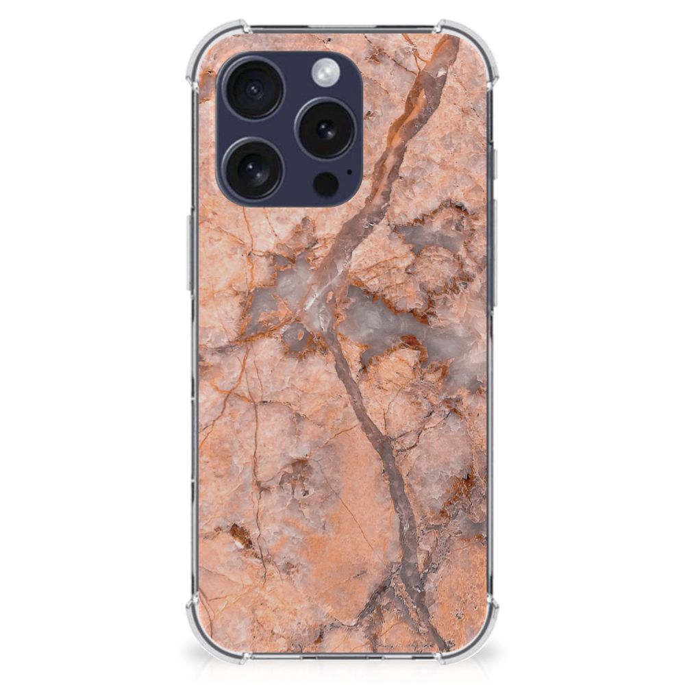 iPhone 16 Pro Max Anti-Shock Hoesje Marmer Oranje achterkant