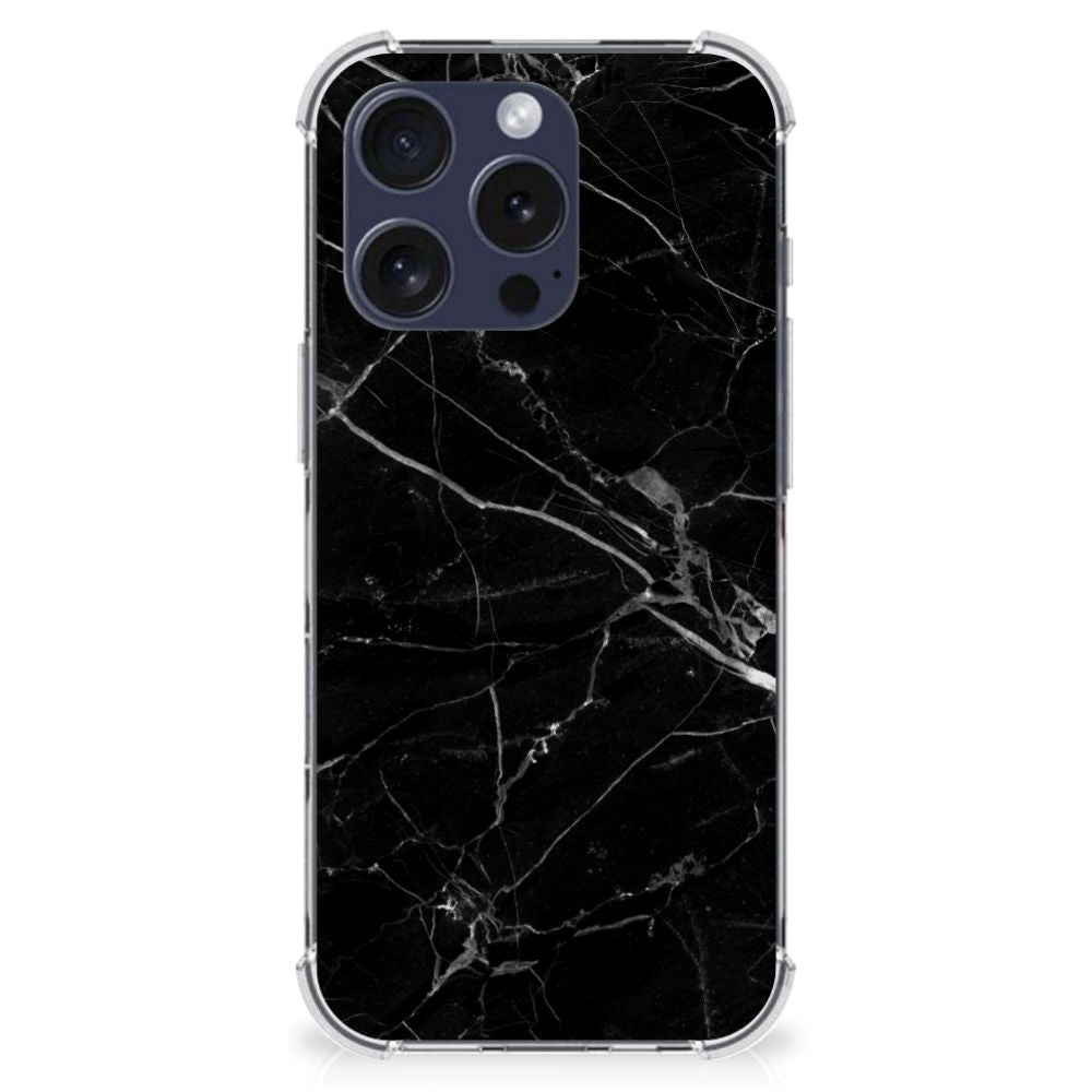 iPhone 16 Pro Max Anti-Shock Hoesje Marmer Zwart achterkant