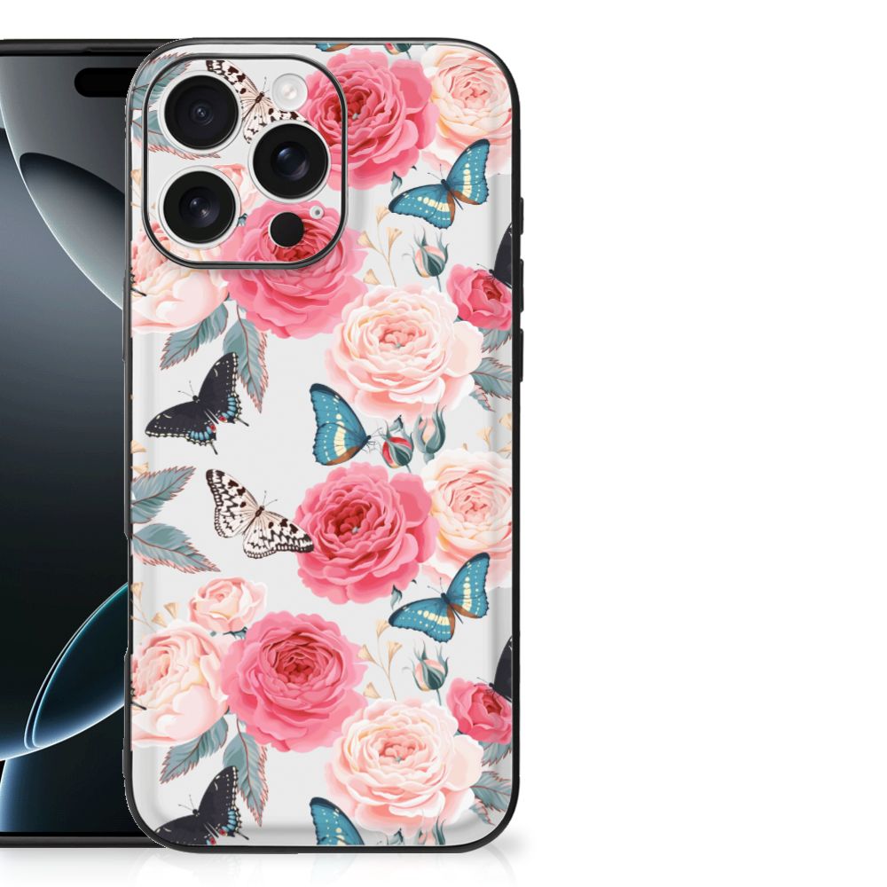 Apple iPhone 16 Pro Max Bloemen Hoesje Butterfly Roses bloemen planten print achterkant