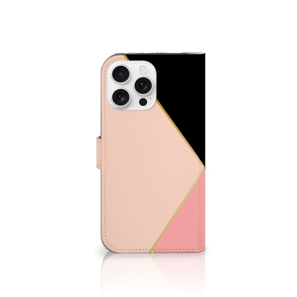 iPhone 16 Pro Max Book Case Zwart Roze Vormen geometrisch design zij aanzicht