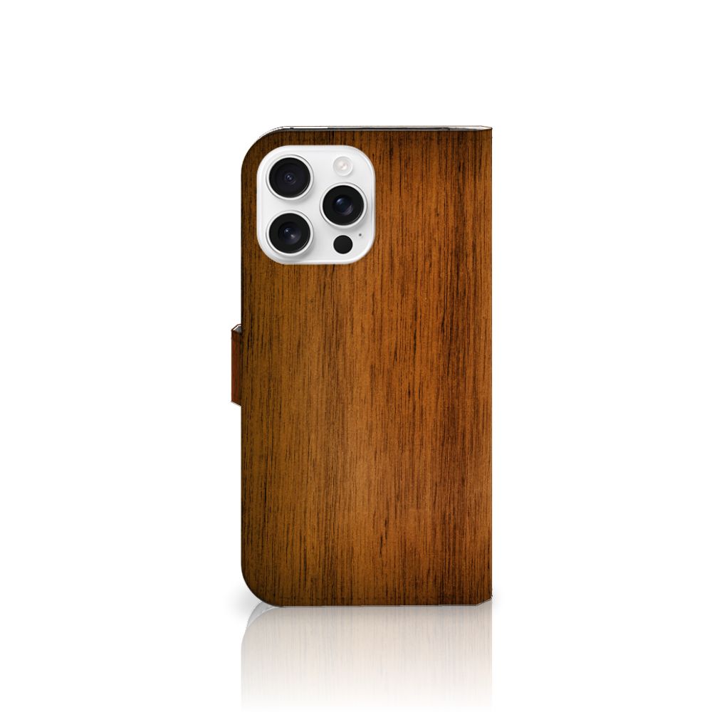 iPhone 16 Pro Max Book Style Case Donker Hout achterkant houten print